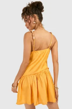 Skater Dresses*boohoo Linen Look Beaded Mini Dress orange
