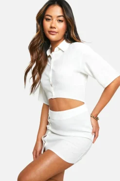 Shirt Dresses*boohoo Linen Look Cut Out Shirt Dress cream