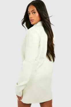 Blazer Dresses|Mini Dresses*boohoo Linen Look Double Breasted Oversized Blazer Dress stone