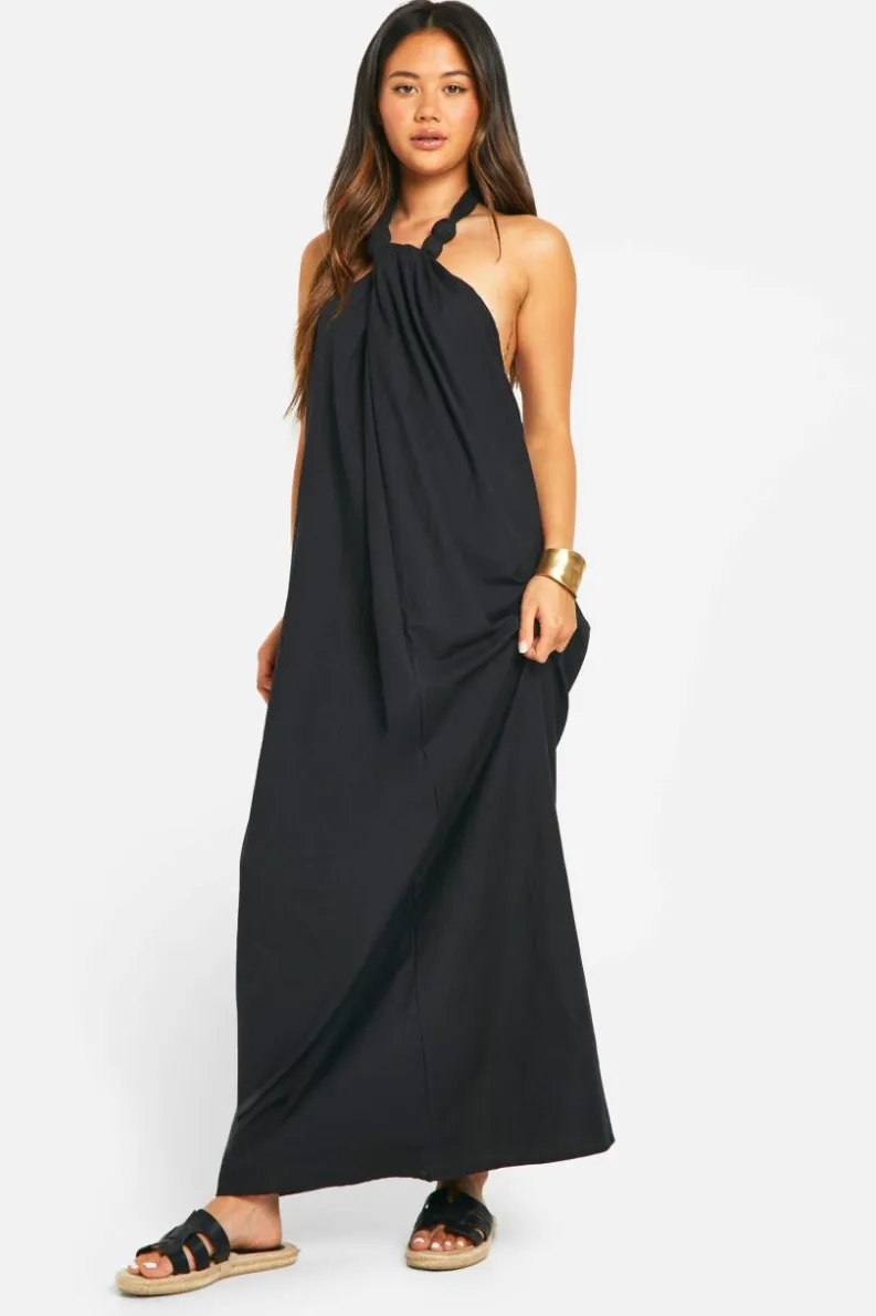 Smock Dresses*boohoo Linen Look Maxi Dress black