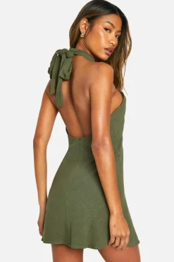 Cami Dresses*boohoo Linen Look Metal Cut Out Mini Dress khaki