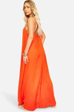 Smock Dresses*boohoo Linen Look Pleated Maxi Dress orange