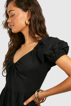 Smock Dresses|Maxi Dresses*boohoo Linen Look Puff Sleeve Maxi Dress black