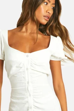 Shirt Dresses*boohoo Linen Look Puff Sleeve Rouche Front cream