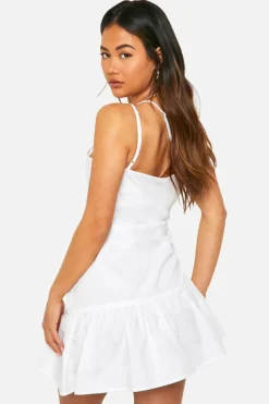 Bodycon Dresses*boohoo Linen Look Ruched Mini Dress white