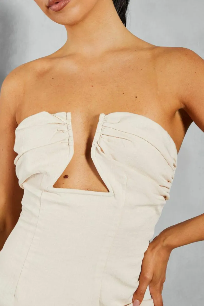 Midi Dresses*MissPap Linen Look Shaped Bust Midi Dress off white