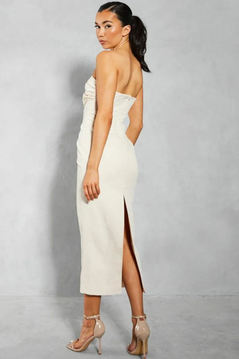 Midi Dresses*MissPap Linen Look Shaped Bust Midi Dress off white
