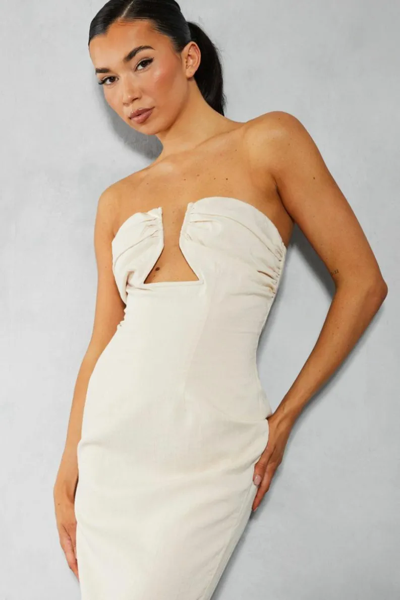 Midi Dresses*MissPap Linen Look Shaped Bust Midi Dress off white