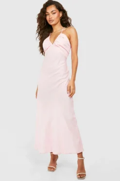 Cami Dresses*boohoo Linen Look Strappy Midaxi Dress pink