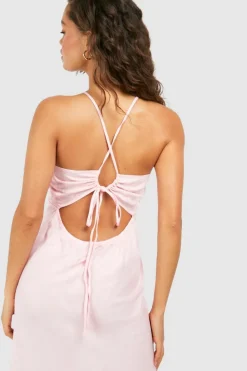 Cami Dresses*boohoo Linen Look Strappy Midaxi Dress pink
