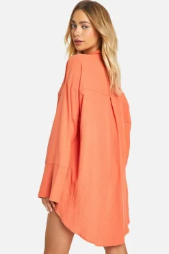 Shirt Dresses*boohoo Linen Look Wide Sleeve Shirt Dress orange