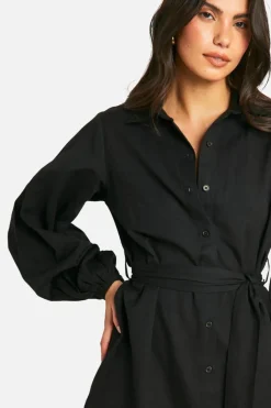 Shirt Dresses|Wrap Dresses*boohoo Linen Look Wrap Shirt Dress black