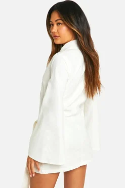 Shirt Dresses|Wrap Dresses*boohoo Linen Look Wrap Shirt Dress white