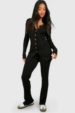 Knitted Co-Ords*boohoo Long Cardigan And Wide Leg Knitted Set black