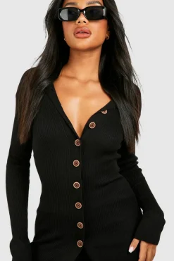 Knitted Co-Ords*boohoo Long Cardigan And Wide Leg Knitted Set black