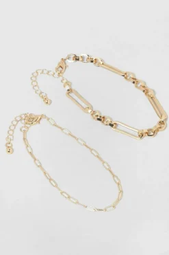 Bracelets*boohoo Long Oval Link Two Pack Bracelets gold