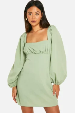Smock Dresses*boohoo Long Puff Sleeve Mini Dress sage