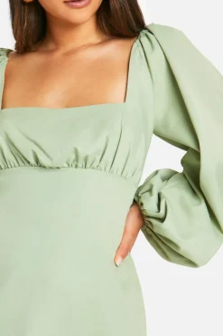 Smock Dresses*boohoo Long Puff Sleeve Mini Dress sage