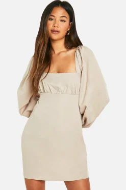 Smock Dresses*boohoo Long Puff Sleeve Mini Dress stone