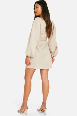 Smock Dresses*boohoo Long Puff Sleeve Mini Dress stone