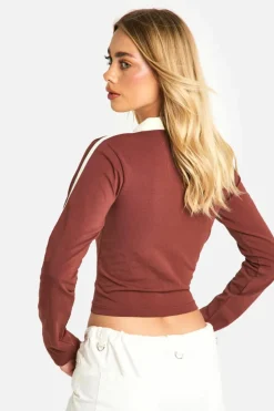 Long Sleeve Tops*boohoo Long Sleeve Collared Jersey Top burgundy
