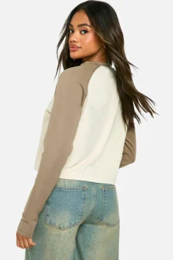 Long Sleeve Tops*boohoo Long Sleeve Printed Jersey Raglan Top stone