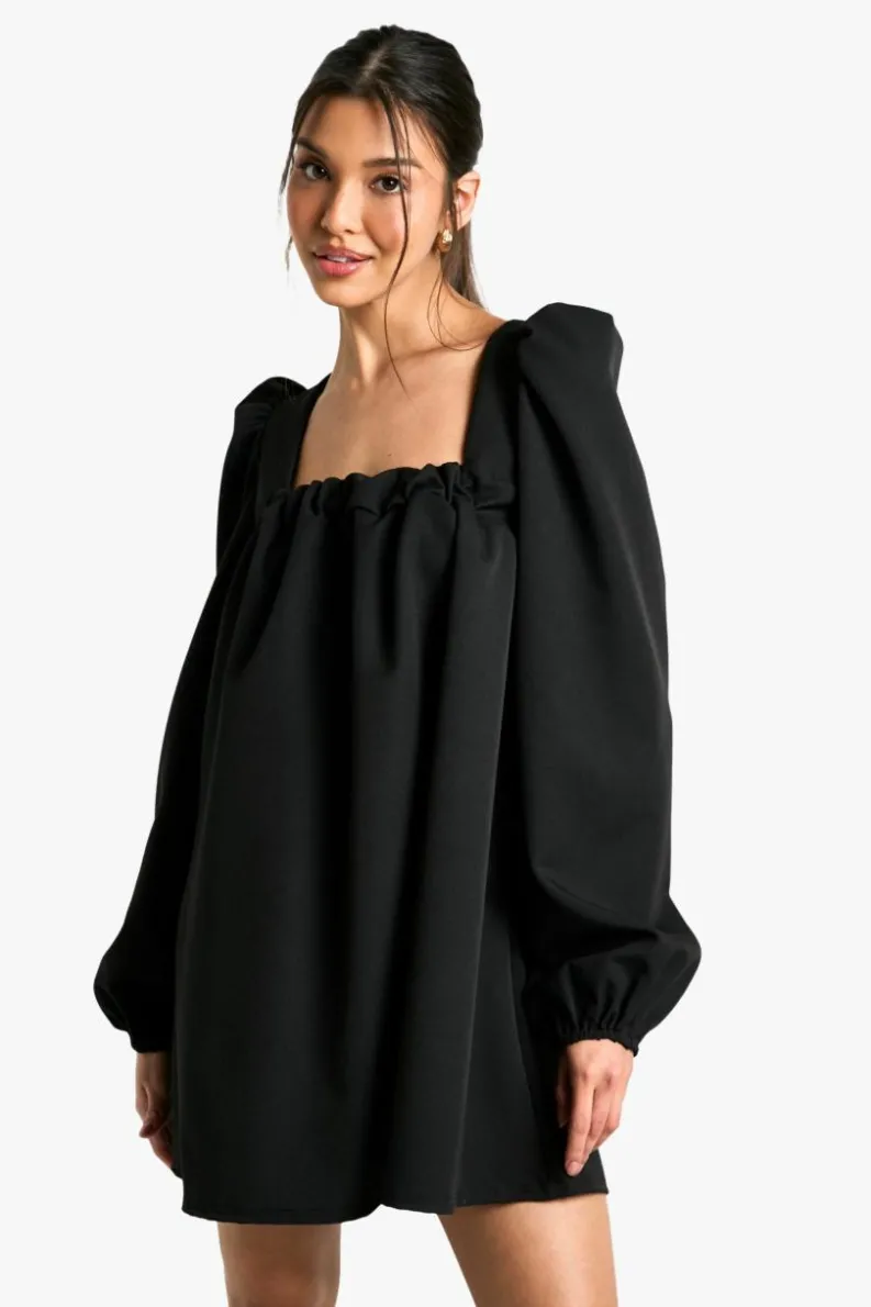 Smock Dresses*boohoo Long Sleeve Puff Sleeve Smock Dress black