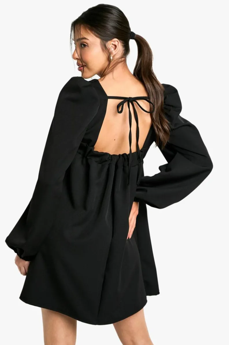 Smock Dresses*boohoo Long Sleeve Puff Sleeve Smock Dress black