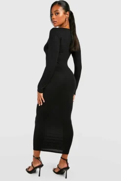 Bodycon Dresses|Midi Dresses*boohoo Long Sleeve Square Neck Midaxi Dress black