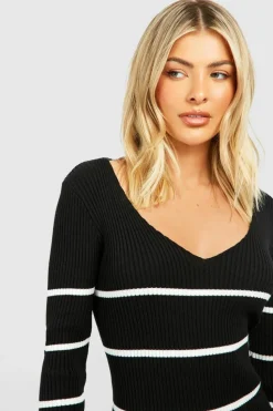 Midi Dresses|Jumper Dresses*boohoo Long Sleeve Stripe Midi Knit Dress black