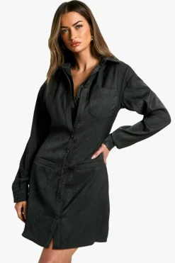 Shirt Dresses*boohoo Long Sleeve Tailored Shirt Dress black