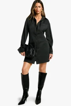 Shirt Dresses*boohoo Long Sleeve Tailored Shirt Dress black