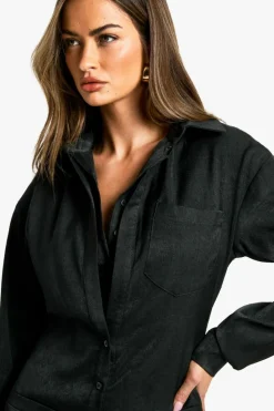Shirt Dresses*boohoo Long Sleeve Tailored Shirt Dress black