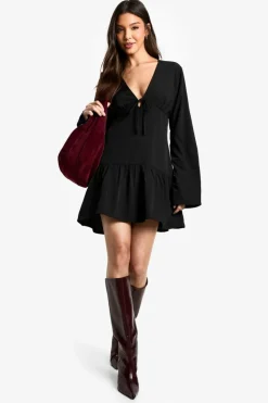 Smock Dresses|Mini Dresses*boohoo Long Sleeve Tiered Smock Dress black