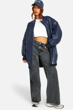 Up To 80% Off Winter Warmers|Bomber Jackets*boohoo Longline Oversized Bomber Jacket navy