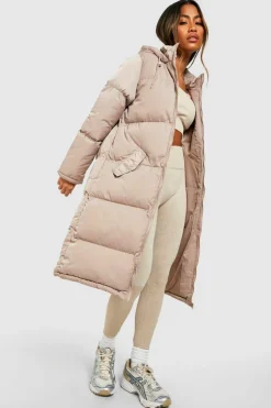 Up To 80% Off Winter Warmers|Puffer Jackets*boohoo Longline Puffer Jacket stone