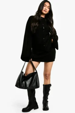 Cardigans|Knitwear*boohoo Longline Turn Over Cuff Detail Knitted Cardigan black