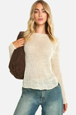 Oversized Jumpers*boohoo Loose Knit Fine Gauge Sheer Jumper ecru