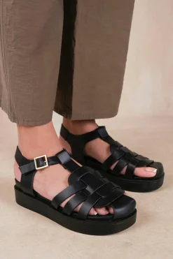 Sandals*Where's That From Louisiana' Wide Fit Multi Strap Sandal With Buckle Black