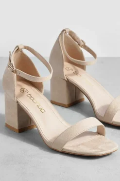 Heels*boohoo Low Block Barely There Heels nude