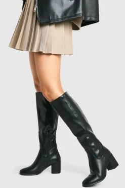 Heels|Over The Knee Boots*boohoo Low Block Basic Pull On Knee High Boots black