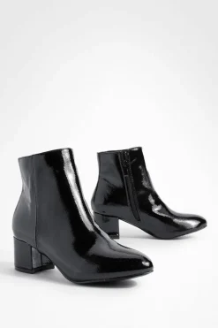 Heels|Heeled Boots*boohoo Low Block Heel Patent Shoe Boots black
