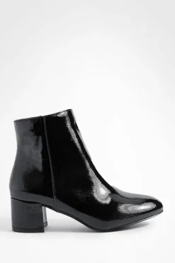 Heels|Heeled Boots*boohoo Low Block Heel Patent Shoe Boots black