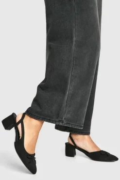 Ballet Flats|Flats*boohoo Low Block Heel Slingback Bow Ballets black