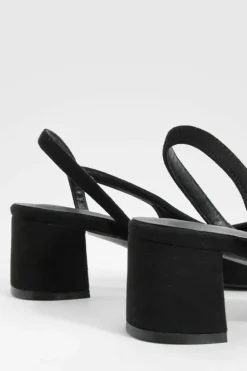 Ballet Flats|Flats*boohoo Low Block Heel Slingback Bow Ballets black