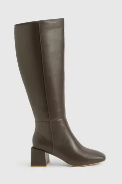 Heels|Over The Knee Boots*boohoo Low Block Knee High Boots brown