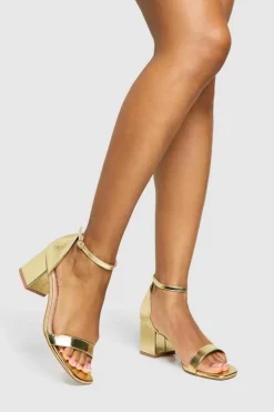 Heels*boohoo Low Block Metallic Barely There Heels gold