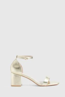 Heels*boohoo Low Block Metallic Barely There Heels gold