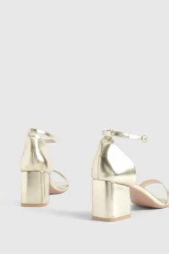 Heels*boohoo Low Block Metallic Barely There Heels gold