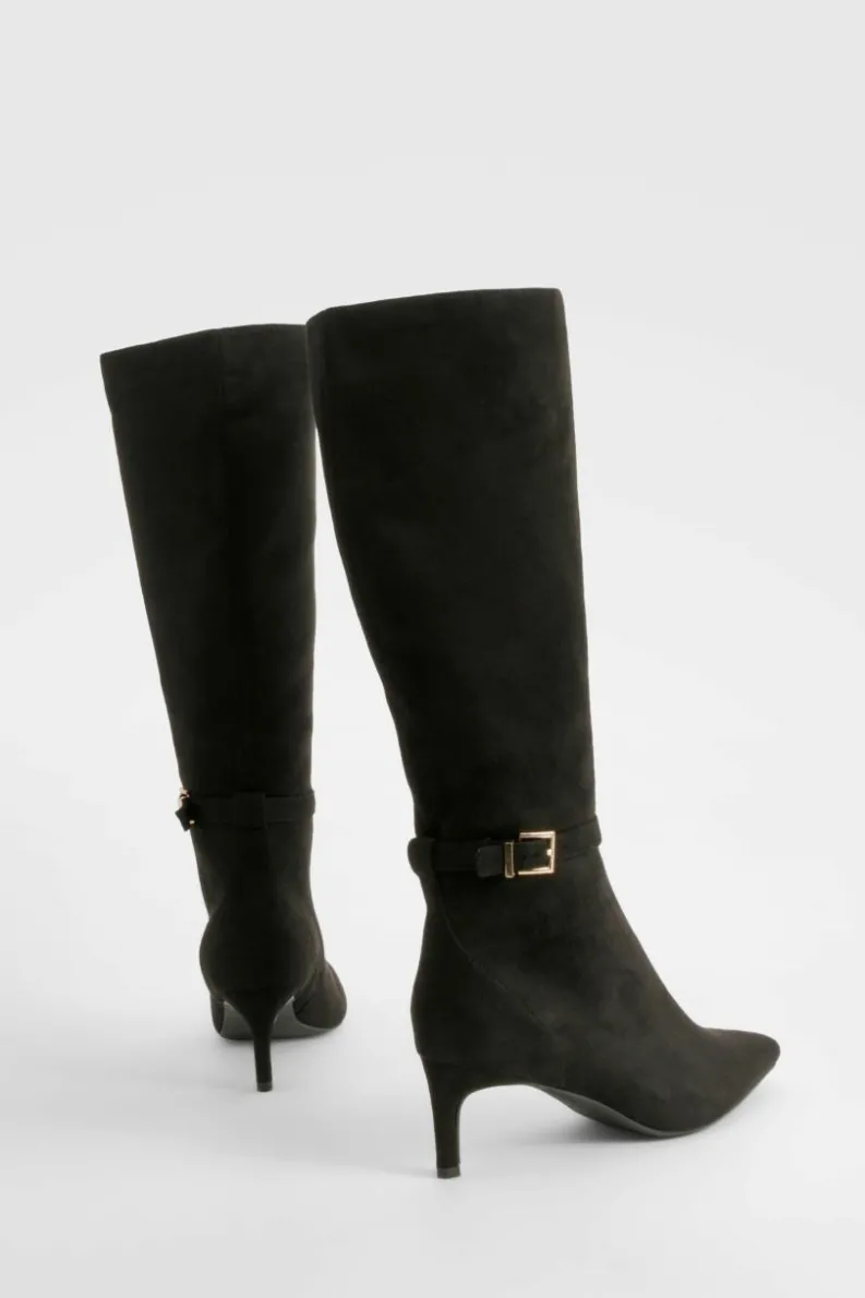Over The Knee Boots|Knee High Boots*boohoo Low Heel Buckle Detail Pointed Knee High Boots black